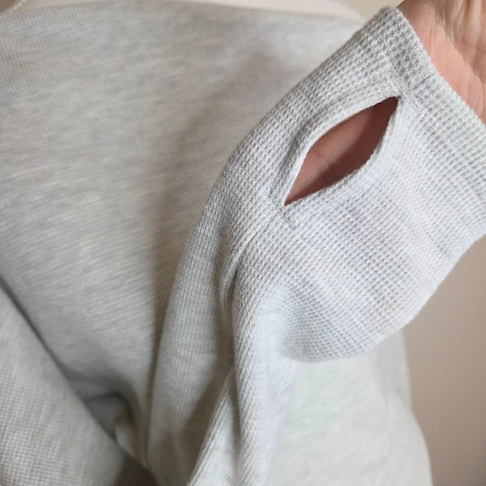We‎ The Free Free People Light Gray Thermal Boat Neck Top Thumb Holes XS
